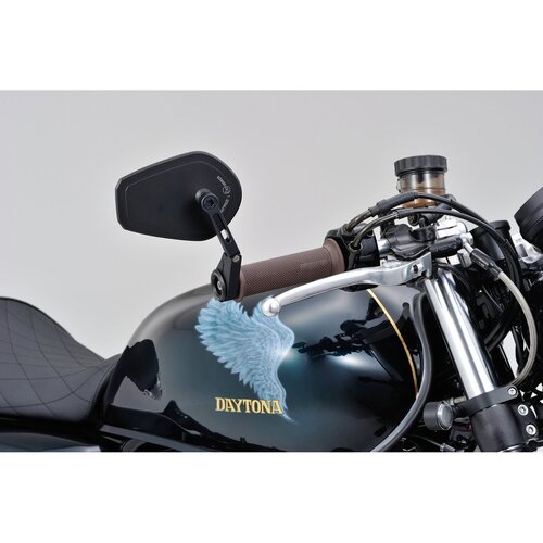 Daytona D-Mirror Piatto con Morsetto Number 15 con Stelo in Alluminio ad Angolazione Regolabile per Manubri da 22mm, 25.4mm e 30mm
