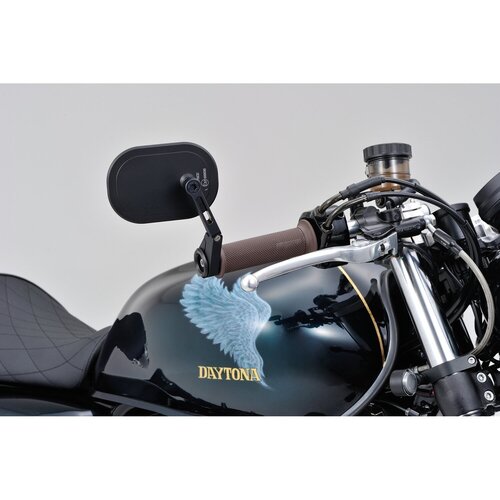Daytona Flat D-Mirror No. 16 Clamp-On Spiegel mit winkelverstellbarem Aluminium-Spiegelarm für 22mm, 25,4mm und 30mm Lenker