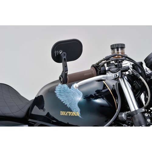 Daytona Flat D-Mirror No. 16 Clamp-On spiegel met verstelbare aluminium stang voor 22mm, 25.4mm en 30mm stuur