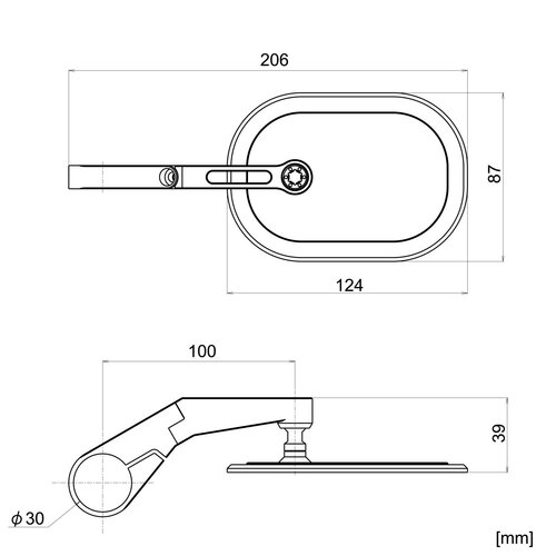 Daytona Flat D-Mirror No. 16 Clamp-On Spiegel mit winkelverstellbarem Aluminium-Spiegelarm für 22mm, 25,4mm und 30mm Lenker