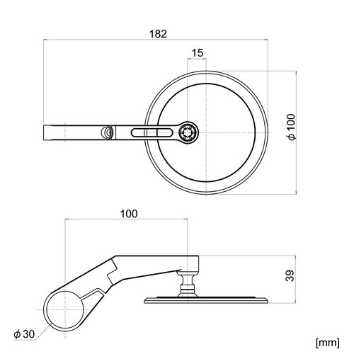 Daytona Opklembare Vlakke D-Mirror Number 17 met Verstelbare Aluminium Steel voor 30mm Stuur