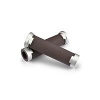 GGDM-BASE Set de poignées antidérapantes Marron/Argent pour guidon 7/8" (22,2mm) - Extrémité ouverte 125mm