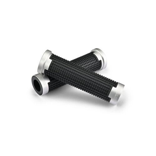 Daytona Cross Grip Set Negro/Plata - Grippy Grip Antideslizante GGDM-Cross Grips, 125 mm Extremo Abierto, para Manillar 7/8" (22.2 mm)