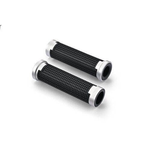 Daytona Cross Grip Set Zwart/Zilver - Antislip Grippy Grip GGDM-Cross Grips, 125 mm Open Eind, voor 7/8" (22.2 mm) Stuur