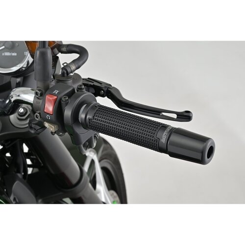 Daytona Cross Grip Set Negro/Plata con Anillo de Aluminio Negro, Open End, 125 mm, para Manillar de 7/8" (22.2 mm)
