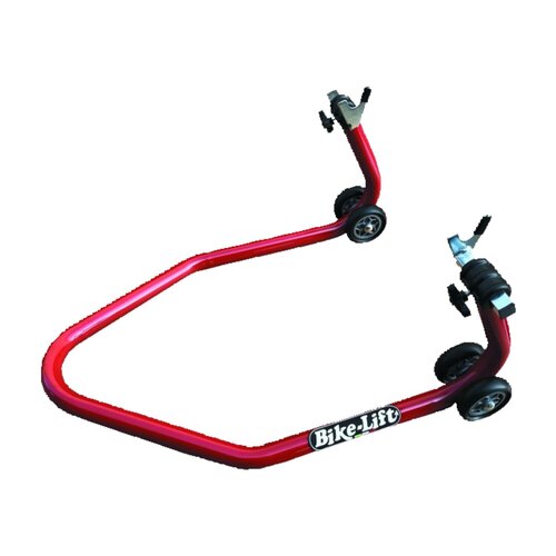 Bike-Lift RS-17 Béquille d'Atelier Arrière Basse en Acier Rouge Thermolaqué avec Adaptateurs