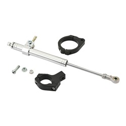 Silver Anodized Adjustable Aluminum Steering Damper Kit with Mounting Hardware