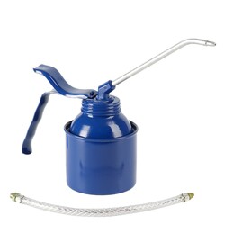 Aceitera 250 ml Depósito de Acero Azul con Pico de Aluminio Angulado y Pico Superflex de PVC