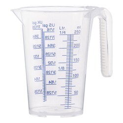 Transparenter Messbecher aus Polypropylen 0,25 L / 250 cc mit doppelter Skala (ml/l, US/UK gal)