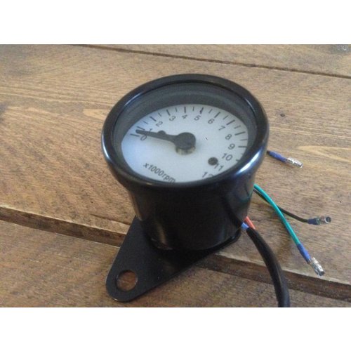12.000 RPM Tachometer Black / White - CafeRacerWebshop.de