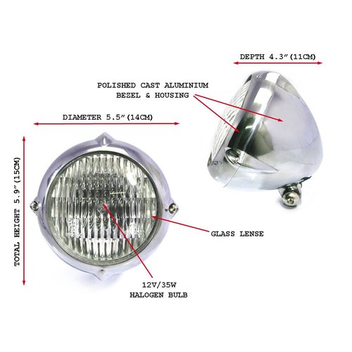 5.5" Vintage Koplamp Bottom Mount Polished