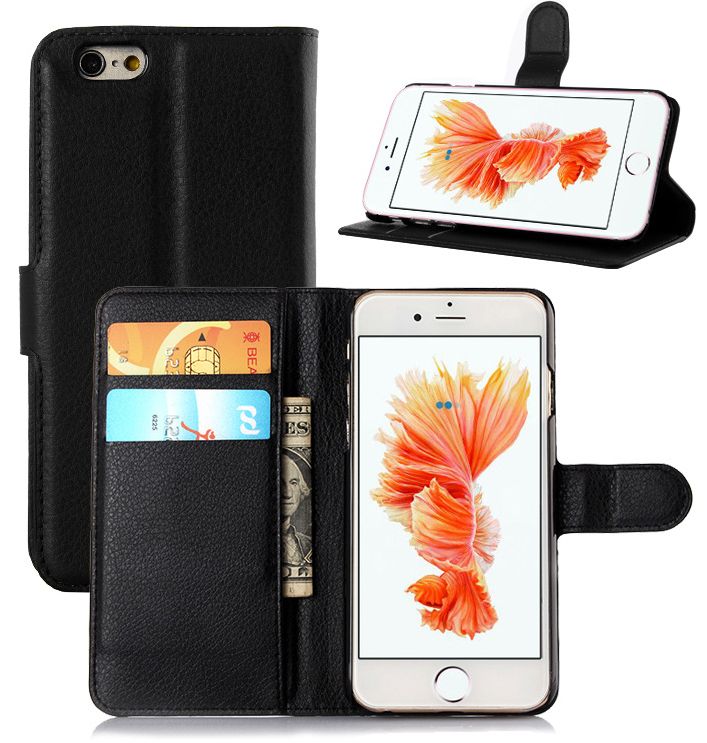 Geeek Zwart Leder Booktype Hoesje Wallet Case Voor Iphone 6 6S Plus geeek kopen in de aanbieding
