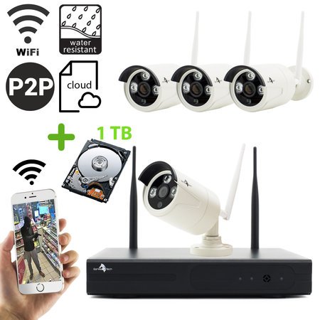 Geeek Wireless WiFi Full HD Security camera set with 4 Cameras Outdoor incl. 1TB Hard Disk