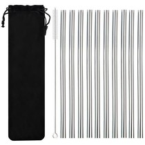 Metal Stainless Steel Drinking Straws Set 10 pieces - Reusable including Cleaning brush