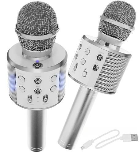 Draadloze Karaoke Microfoon Draadloos met Speaker Bluetooth Zilver Zilver