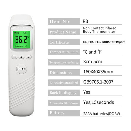 Digitale Non Contact Infrarood Laser Koortsthermometer Voorhoofd