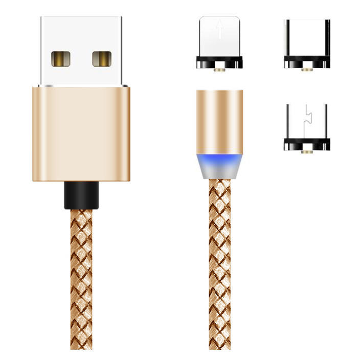 3-in-1 Magnetic Charging Cable - Magnet with Lightning / Micro-USB / USB-C  adapter - 360 degrees 