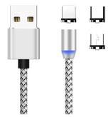 3-in-1 Magnetic Charging Cable - Magnet with Lightning / Micro-USB / USB-C adapter - 360 degrees