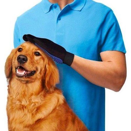 Coat grooming glove cat and dog - black and blue - Right-handed