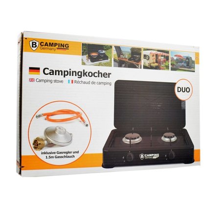 B-Camping Camping Gaskocher Duo - Tragbarer Gasherd - 2-Flammen-Herd - Außenherd - Butangas