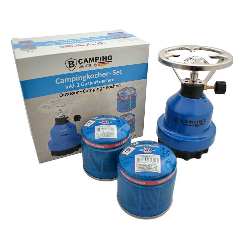 Camping burner metal - Camping Gas cooker with 2 x gas cartridges 190g set  / bundle