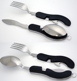 B-Camping 4-in-1 Collapsible Camping Cutlery - Fork / Spoon / Knife / Bottle Opener - Stainless Steel - Survival Cutlery