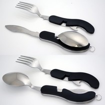 4-in-1 Collapsible Camping Cutlery - Fork / Spoon / Knife / Bottle Opener - Stainless Steel - Survival Cutlery