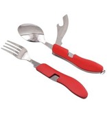 B-Camping 4-in-1 Collapsible Camping Cutlery - Fork / Spoon / Knife / Bottle Opener - Stainless Steel - Survival Cutlery