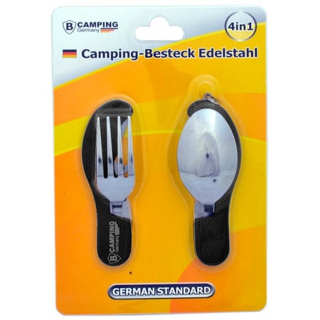 B-Camping 4-in-1 Collapsible Camping Cutlery - Fork / Spoon / Knife / Bottle Opener - Stainless Steel - Survival Cutlery