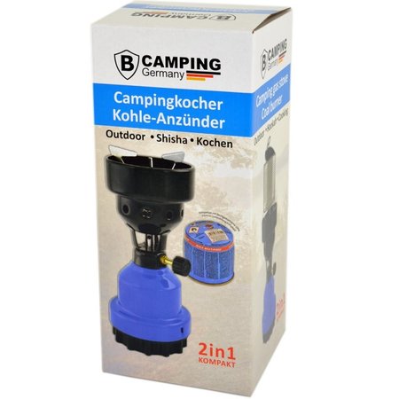 B-Camping 2-in-1 Camping Gas Burner - Camping Gas Cooker - Gas Coal Burner - Blue