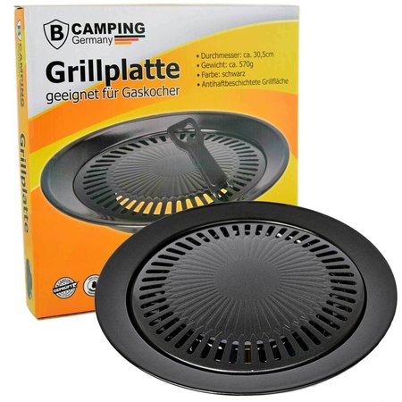 B-Camping Universal-Grillplatte - Grillaufsatz Ø30,5 cm Grill für Camping-Gasherd