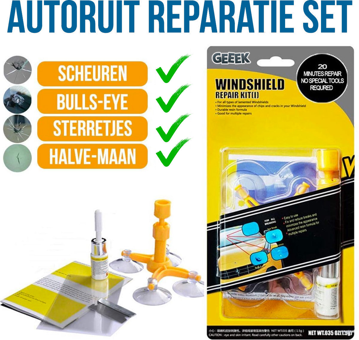 Autoruit Reparatie Set - Zelf je Autoruit Repareren - Met Nederlandse Gebruiksaanwijzing