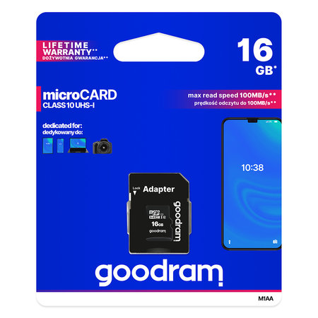 Goodram MicroSD 16GB kl. 10 UHS-I + Adapter - MicroSDHC