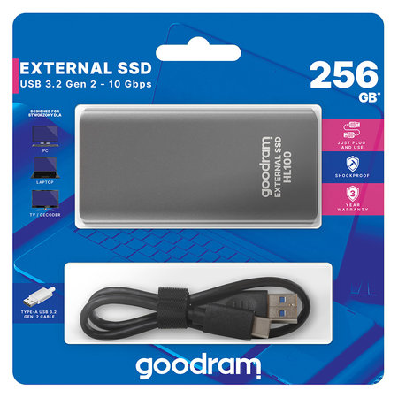 Goodram External SSD HL100 256GB Gray - USB C - Solid State Drive