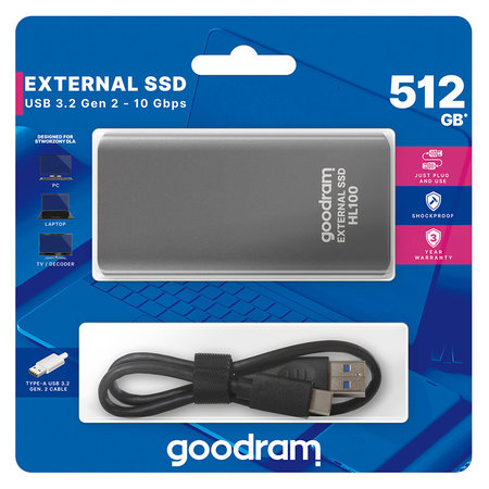 Goodram External SSD HL100 512GB Gray - USB C - Solid State Drive