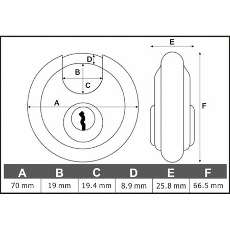 B-SAFE Padlock - Discus lock 70 mm - including 2 keys - stainless steel