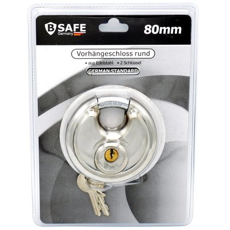 B-SAFE Hangslot - Discusslot 80 mm - inclusief 2 sleutels - RVS