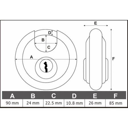 B-SAFE Padlock - Discuslock 90 mm - including 2 keys - stainless steel