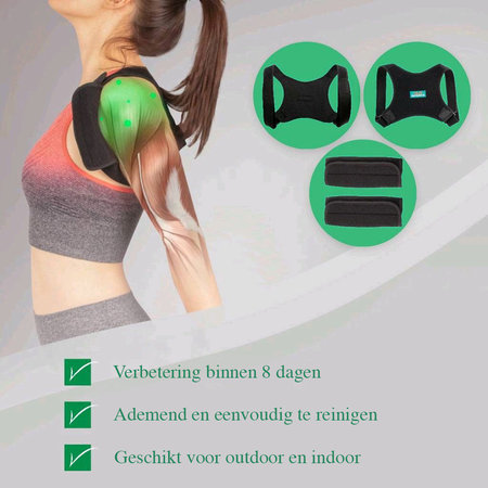 Rugbrace - Rug Corrector voor houding en correctie van rug, schouder en nek - Postuur Corrector inc. Okselpads - Schouderbrace Zwart