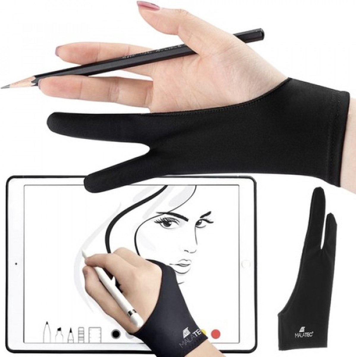 Tablet Teken Handschoen - Zwart - iPad Tablet Handschoen - Drawing Artist Glove - Wacom Tekentablet Glove