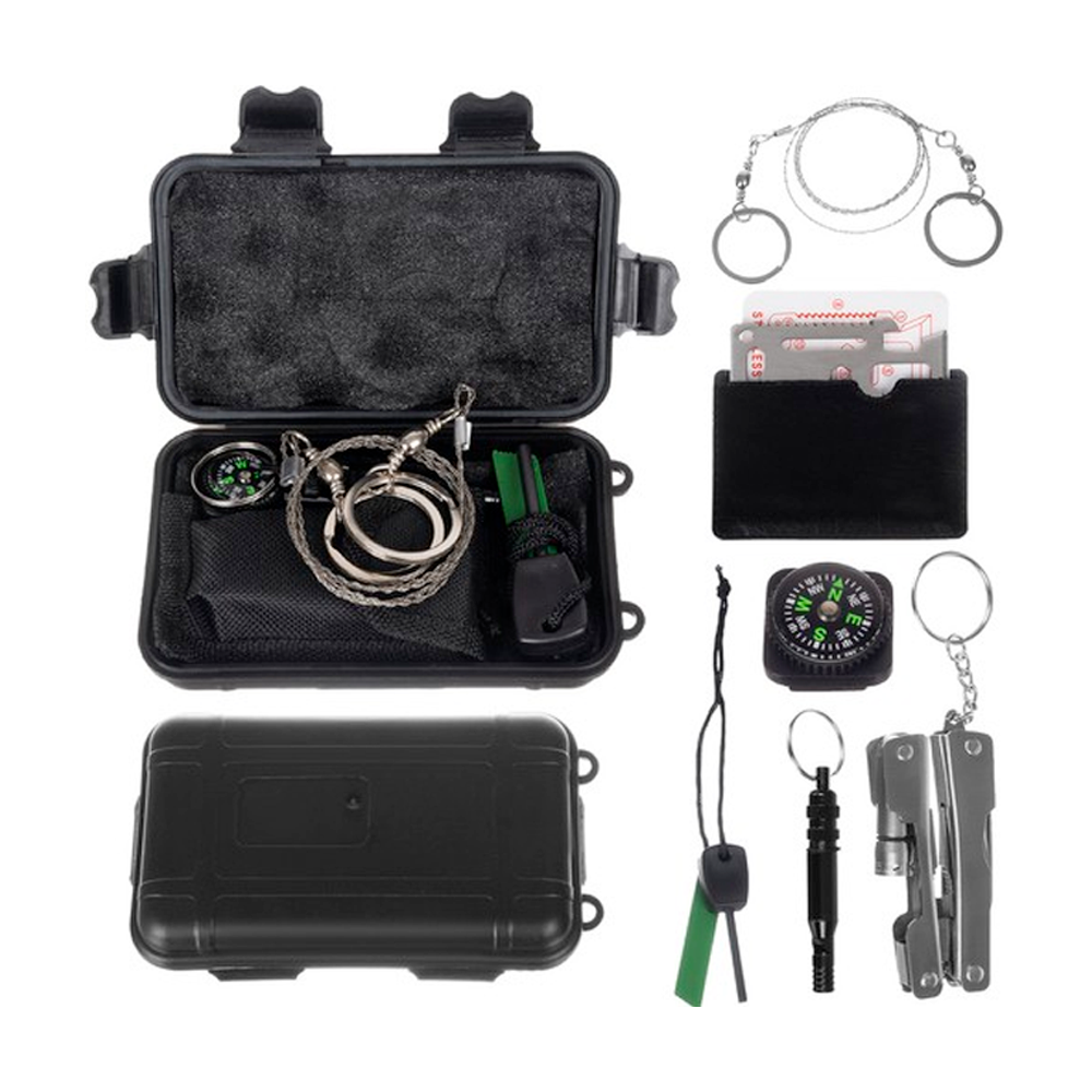 Survival Set Black - 7-in-1 - Waterproof - Outdoor Survival Kit - Multitool  