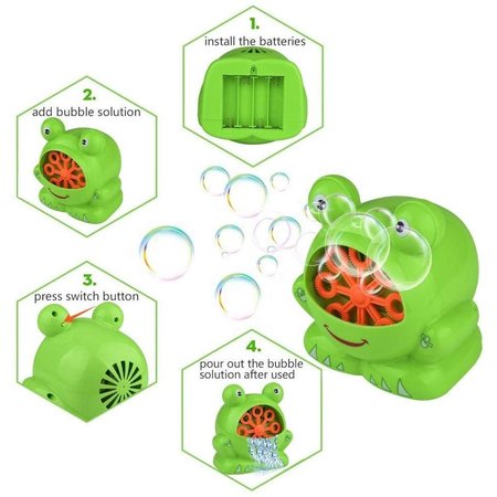 Bubble Machine Frog - Automatic Soap Bubble Machine - Bubble Machine - Soap Bubbles - Bubble Blower - With Bottle Soap Liquid - Green