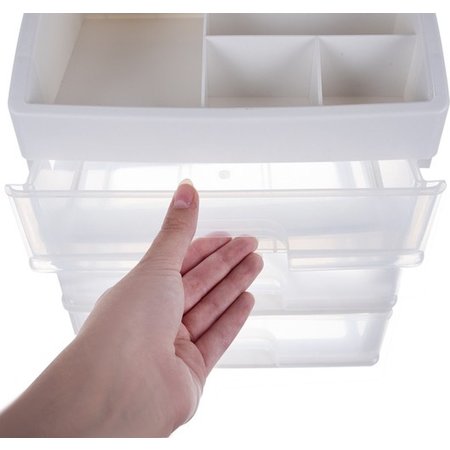 Soulima Cosmetics Organizer XL Deluxe - Make up Storage Box - White - with 3 drawers and 6 storage compartments - 27x23.5x16.5 cm