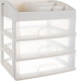 Soulima Cosmetica Organizer XL Deluxe - Make up Opbergbox - Wit -met 3 Laden en 6 opbergvakken - 27x23,5x16,5 cm