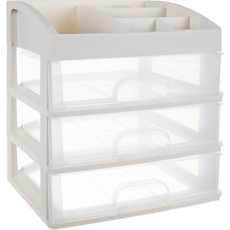 Soulima Cosmetics Organizer XL Deluxe - Make up Storage Box - White - with 3 drawers and 6 storage compartments - 27x23.5x16.5 cm