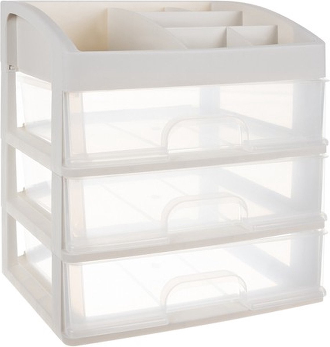 Cosmetics Organizer XL Deluxe - Make up Storage Box - White - with 3  drawers and 6 storage compartments - 27x23.5x16.5 cm