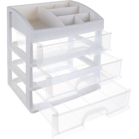 Soulima Cosmetics Organizer XL Deluxe - Make up Storage Box - White - with 3 drawers and 6 storage compartments - 27x23.5x16.5 cm
