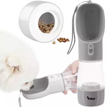 3-in-1 Water Bottle - Dog or Cat Water Bottle with Food Storage and Drinking Bowl 200ml Water/100ml Food or Snacks