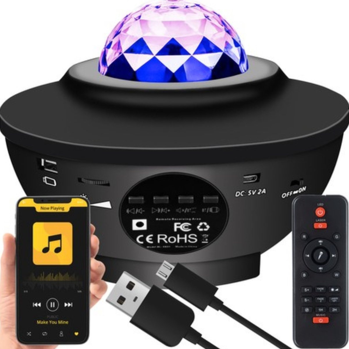 LED Star & Wave Star Projektor Nachtlampe Bluetooth & Fernbedienung  Schlafmusik 