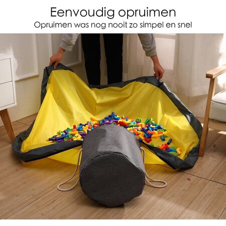 Kruzzel Multifunctioneel Opbergkleed - Speelgoed Organizer - Speelmat - opbergmand voor Kinderen - Grijs-Geel